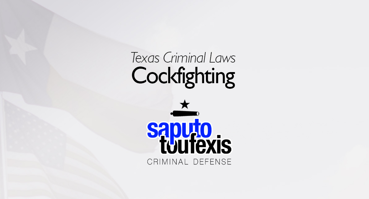 Texas Cockfighting Law text over US and Texas flags