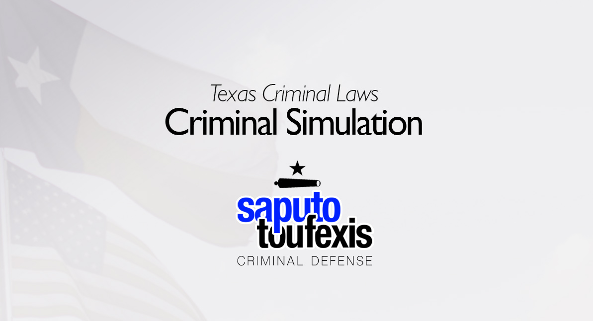 Criminal Simulation text over Texas and American flags
