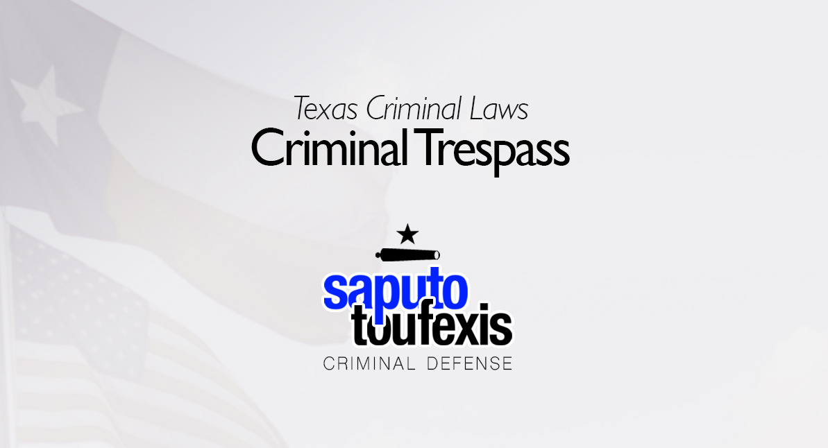 Criminal Trespass Law text over Texas and American flags