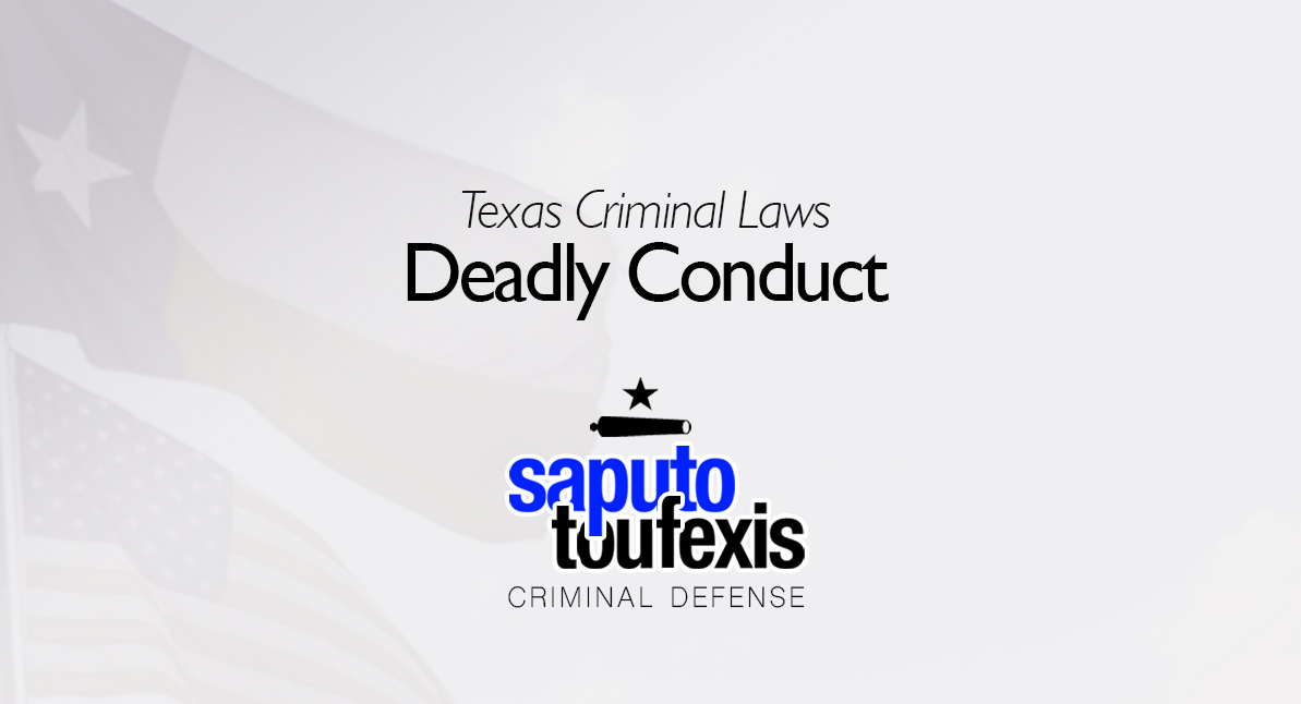 Deadly Conduct | text over Texas and American flags