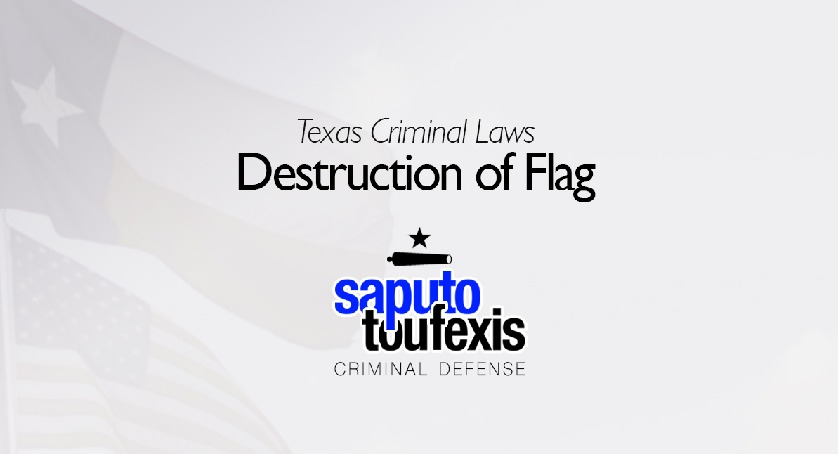 Destruction of Flag text over American and Texas flags