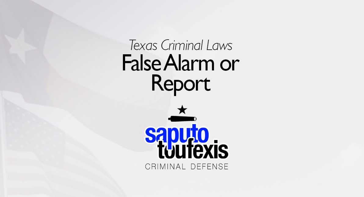 False Alarm or Report text over Texas and US flags