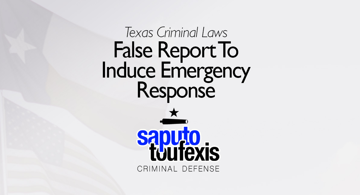 False Report To Induce Emergency Response text over Texas and US flags