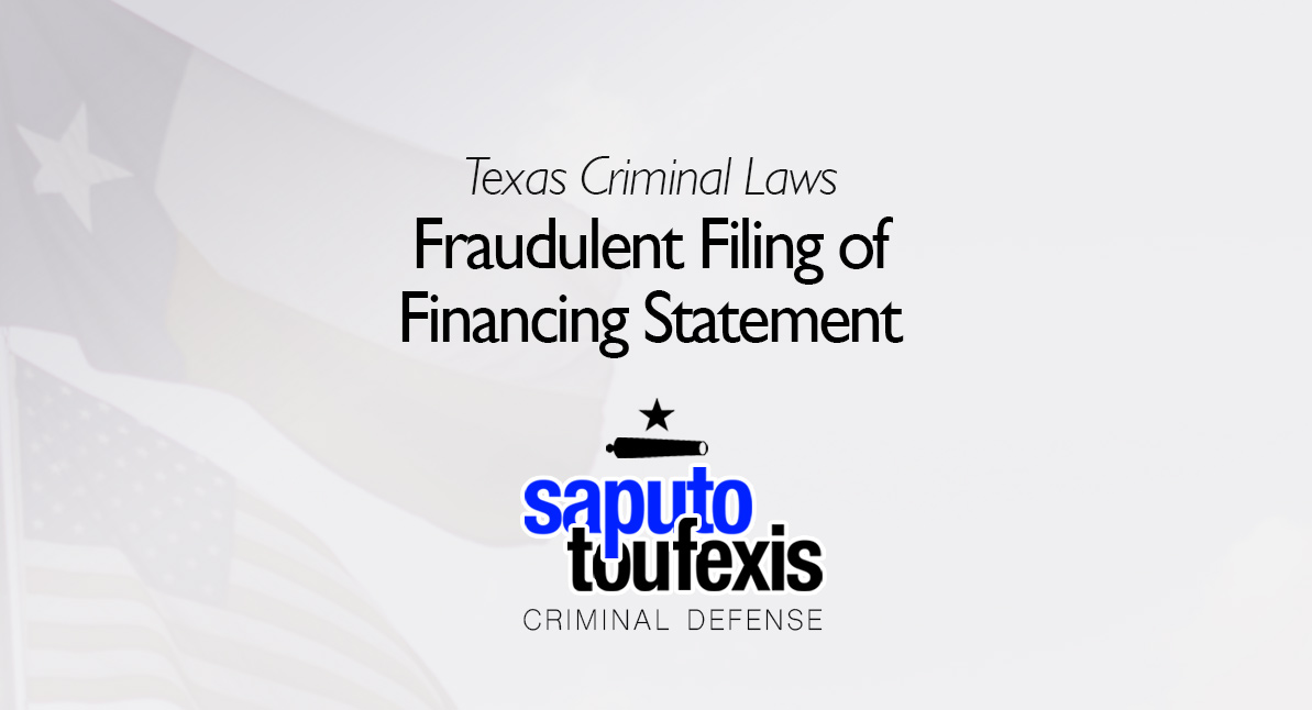 Texas Fraudulent Filing of Financing Statement text over Texas and US flags