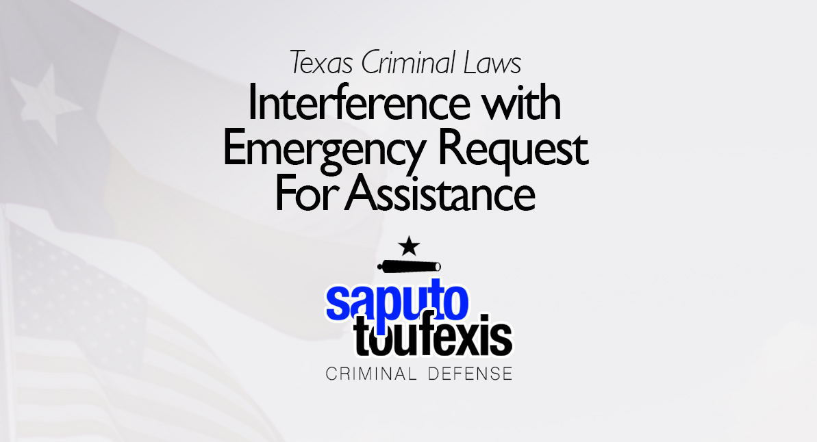 Interference with Emergency Request For Assistance text over Texas and US flags