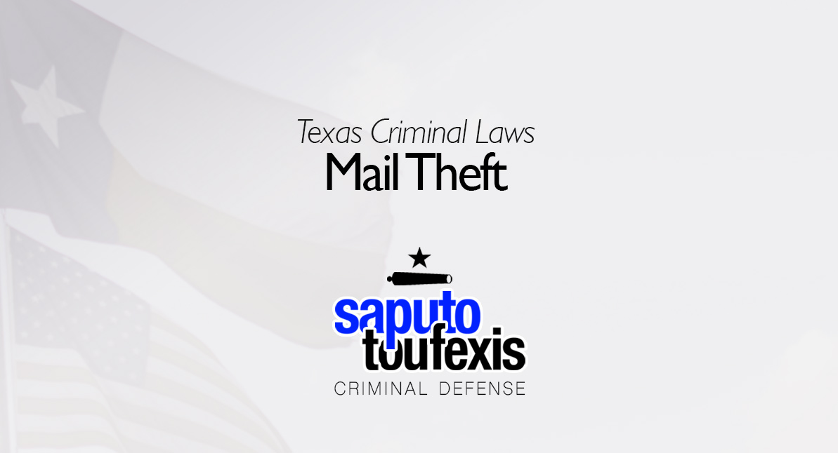 Texas Mail Theft Law text over Texas and US flags