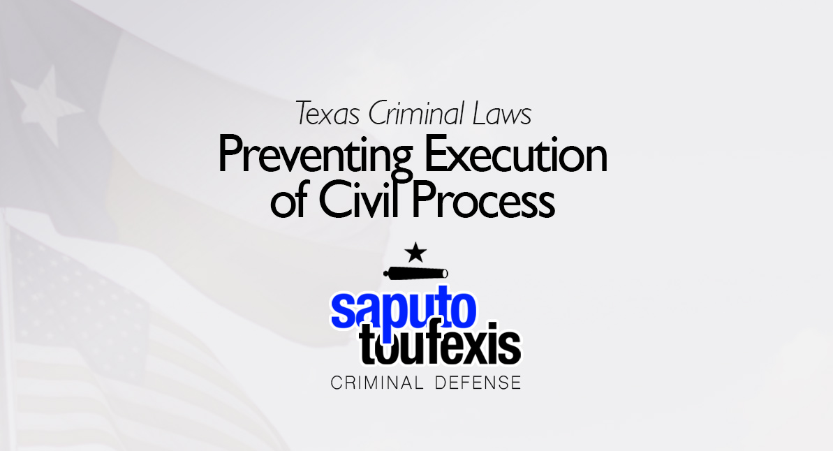 Preventing Execution of Civil Process text over Texas and American flags