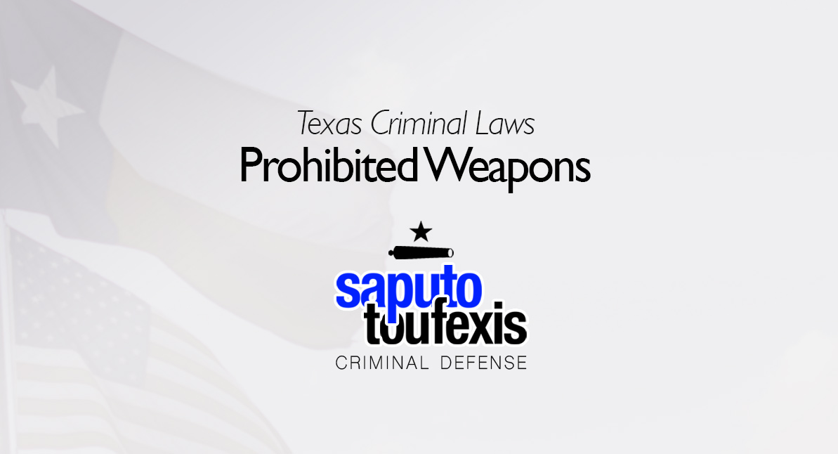 Prohibited Weapons Law text over Texas and US flags