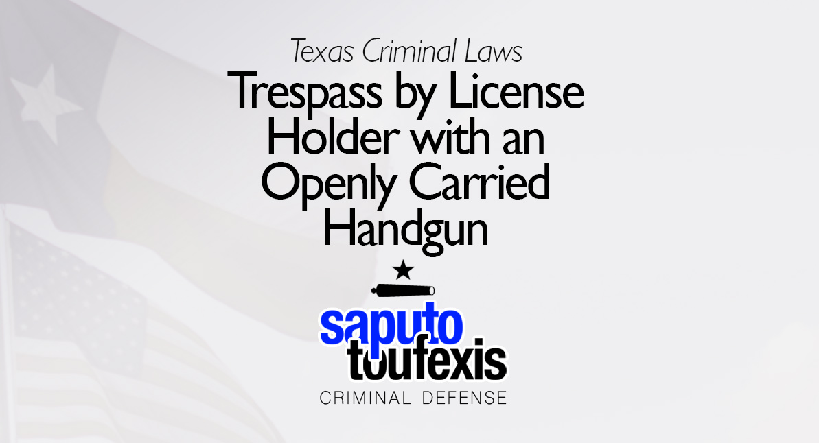 Trespass by License Holder with an Openly Carried Handgun text over Texas and American flags
