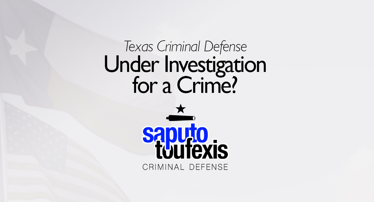 Under Investigation for a Crime text over Texas and American Flags