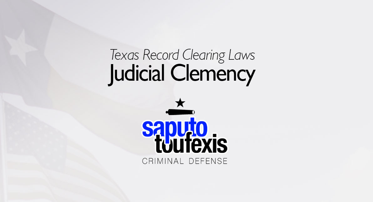 Texas Judicial Clemency text over Texas and American flags