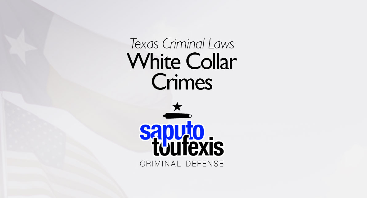 Texas White Collar Crimes text over American and Texas flags